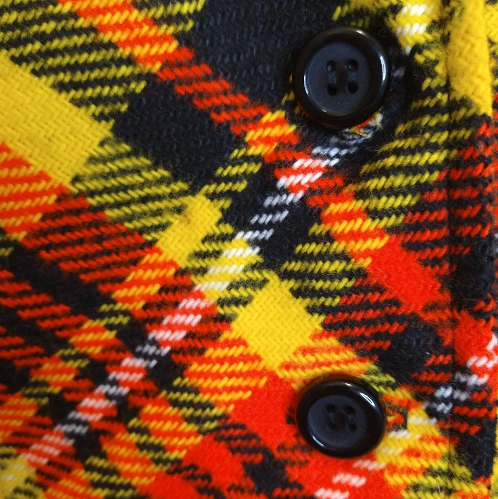 Vintage 1970's Handmade Plaid Button-up Jacket-Women's Small-Yellow, Black & Red - Picture 8 of 8